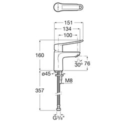 Mitigeur lavabo version S corps lisse sans vidage chromé H 160 mm