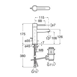 Mitigeur lavabo Nu version S avec vidage automatique poignée fine chromé H 175 mm