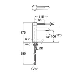 Mitigeur lavabo Nu version S corps lisse poignée fine chromé H 175 mm