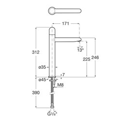 Mitigeur lavabo Nu version XL corps lisse poignée dôme chromé H 312 mm