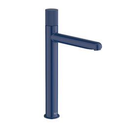 Mitigeur lavabo Nu version XL corps lisse poignée cannelée bleu cobalt H 308 mm