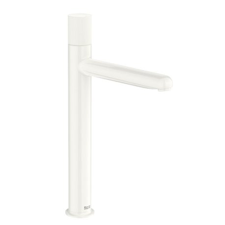 Mitigeur lavabo Nu version XL corps lisse poignée cannelée blanc brillant H 308 mm