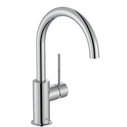 Mitigeur lavabo Nu version L avec poignée latérale corps lisse poignée fine chromé H 274 mm