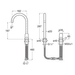 Mitigeur lavabo Nu version L 2 trous corps lisse poignée dôme titanium black H 287 mm