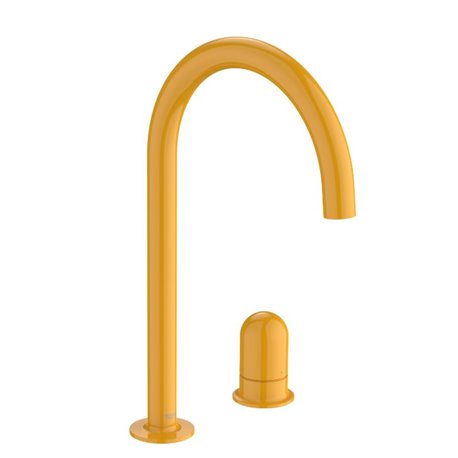 Mitigeur lavabo Nu version L 2 trous corps lisse poignée dôme jaune miel H 287 mm