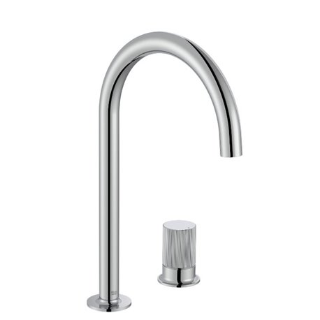 Mitigeur lavabo Nu version L 2 trous corps lisse avec flexible poignée cannelée chromé H 287 mm