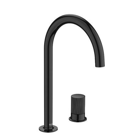 Mitigeur lavabo Nu version L 2 trous corps lisse poignée cannelée titanium black H 287 mm