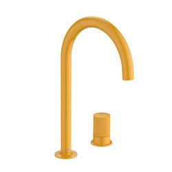 Mitigeur lavabo Nu version L 2 trous corps lisse poignée cannelée jaune miel H 287 mm