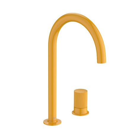 Mitigeur lavabo Nu version L 2 trous corps lisse poignée cannelée jaune miel H 287 mm