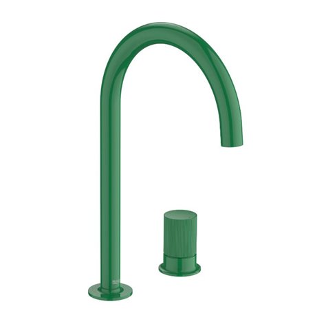 Mitigeur lavabo Nu version L 2 trous corps lisse poignée cannelée vert menthe H 287 mm