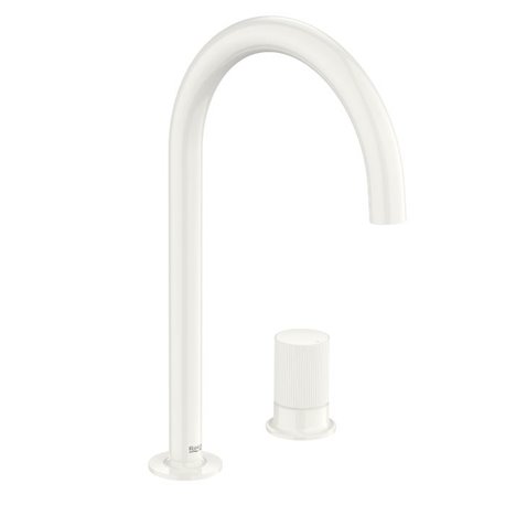 Mitigeur lavabo Nu version L 2 trous corps lisse poignée cannelée blanc brillant H 287 mm