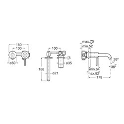 Mitigeur lavabo Nu à encastrer avec poignée fine chromé H 60 mm