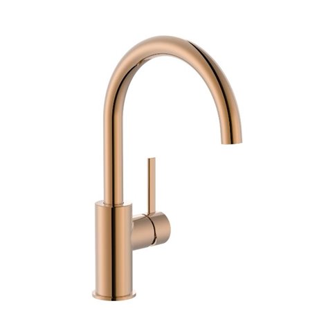 Mitigeur lavabo Ona version L avec poignée latérale corps lisse rose gold H 271 mm