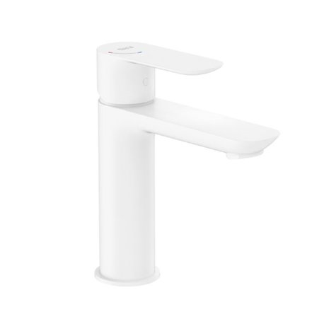 Mitigeur lavabo Cala version S corps lisse cold start blanc mat H 161 mm
