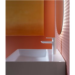 Mitigeur lavabo Cala version S corps lisse cold start blanc mat H 161 mm