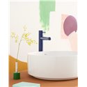 Mitigeur lavabo Nu version XL corps lisse poignée fine bleu cobalt H 295 mm