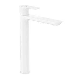 Mitigeur lavabo Cala version XL bec haut mural corps lisse cold start blanc mat H 292 mm