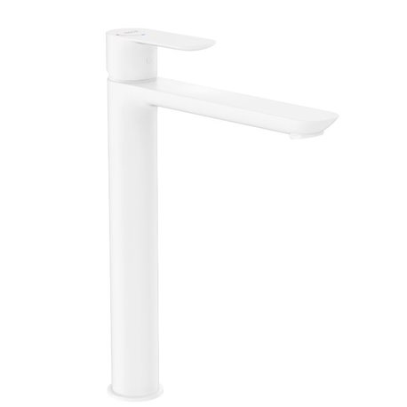 Mitigeur lavabo Cala version XL bec haut mural corps lisse cold start blanc mat H 292 mm
