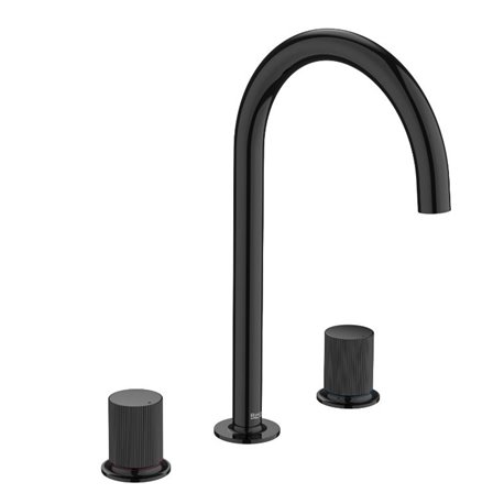 Mélangeur lavabo Nu pour version L 3 trous corps lisse poignées cannelées titanium black H 287 mm