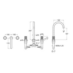Mélangeur lavabo Nu pour version L 3 trous corps lisse poignées cannelées jaune miel H 287 mm