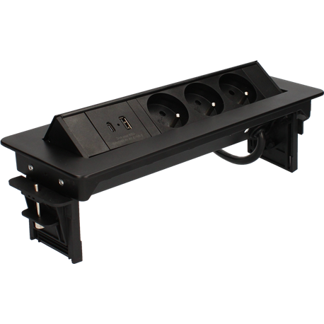 Bloc Pivotant 3 Prises + 2 ports USB type A et C TECH noir Bloc Pivotant 3 Prises + 2 ports USB type A et C TECH noir