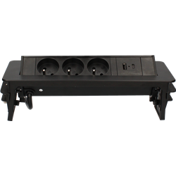 Bloc Pivotant 3 Prises + 2 ports USB type A et C TECH noir