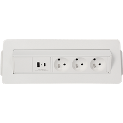 Bloc Pivotant 3 Prises + 2 ports USB type A et C TECH blanc