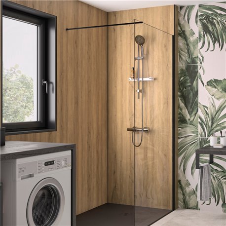 Panneau de douche renforcé Integra Design 100x250 cm chêne antique - profilé noir intense grainé