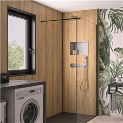 Panneau de douche renforcé Integra Premium 100x250 cm chêne antique - profilé noir intense grainé
