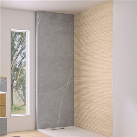 Panneau de douche renforcé Integra Essentiel+ 100x250 cm marbre gris galet - profilé argent brillant Panneau de douche renforcé Integra Essentiel+ 100x250 cm marbre gris galet - profilé argent brillant