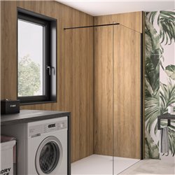 Panneau de douche renforcé Integra Essentiel+ 100x250 cm chêne antique - profilé noir intense grainé