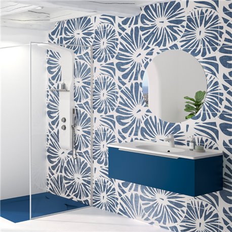 Panneau de douche Kinewall Design 125x202 cm Faïence tissé bleu marine rosace