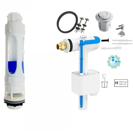 Pack mécanisme WC avec flotteur latéral, bouton, joint et fixations Pack mécanisme WC avec flotteur latéral, bouton, joint et fixations