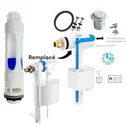 Pack mécanisme WC avec flotteur latéral, bouton, joint et fixations