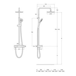Colonne de douche Index-T Switch Chromée H 780-1130 mm 2 voies thermostatique