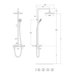 Colonne de douche Index-T Switch Chromée H 1050 mm 3 voies thermostatique