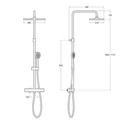 Colonne de douche Even-T Square Chromée H 800-1175 mm thermostatique