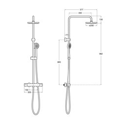 Colonne de douche Victoria-T noir mat H 800-1175 mm thermostatique