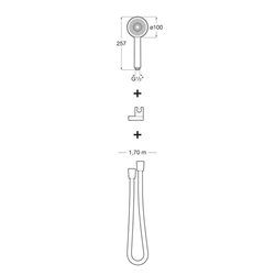 Douchette Stella 100/1 Ø 100 mm avec support articulé et flexible PVC satiné 1,70 m 1 fonction 8 L/min chromé