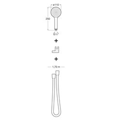 Douchette Sensum Round 110/1 Ø 110 mm avec support articulé et flexible PVC satiné 1,70 m 6 L/min chromé