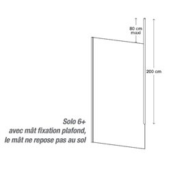 Mât fixation plafond chromé pour verre 6 ou 8 mm