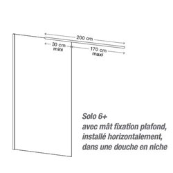 Mât fixation plafond noir mat pour verre 6 ou 8 mm