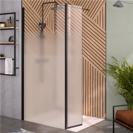 Volet pivotant de douche Solo 6+ gauche sérigraphie Cosmos 35 cm pour paroi walk-in Solo 6+ noir mat Volet pivotant de douche Solo 6+ gauche sérigraphie Cosmos 35 cm pour paroi walk-in Solo 6+ noir mat