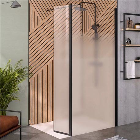 Volet pivotant de douche Solo 6+ droite sérigraphie Cosmos 35 cm pour paroi walk-in Solo 6+ noir mat