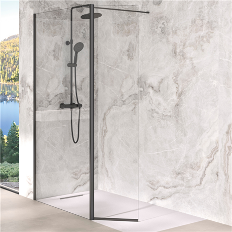 Volet pivotant 45 cm pour paroi Solo Design noir mat verre transparent Volet pivotant 45 cm pour paroi Solo Design noir mat verre transparent