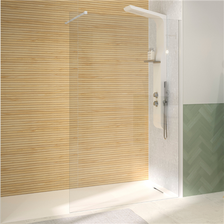 Paroi de douche avec barre de renfort 70 cm H.190 cm profilé blanc mat
