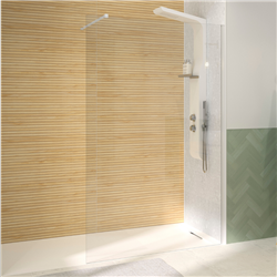 Paroi de douche avec barre de renfort 140 cm H.190 cm profilé blanc mat