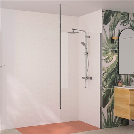 Paroi de douche Solo 6+ transparent 140 cm H.200 cm profilé chromé Mât fixation plafond Paroi de douche Solo 6+ transparent 140 cm H.200 cm profilé chromé Mât fixation plafond