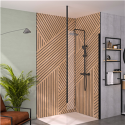 Paroi de douche Solo 6+ transparent 100 cm H 200 cm profilé noir mat Mât fixation plafond