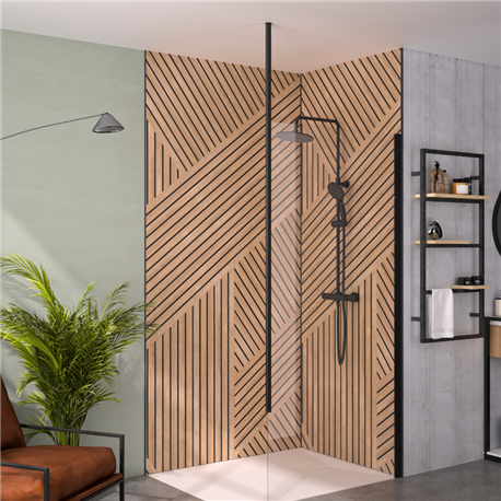 Paroi de douche Solo 6+ transparent 140 cm H 200 cm profilé noir mat Mât fixation plafond Paroi de douche Solo 6+ transparent 140 cm H 200 cm profilé noir mat Mât fixation plafond